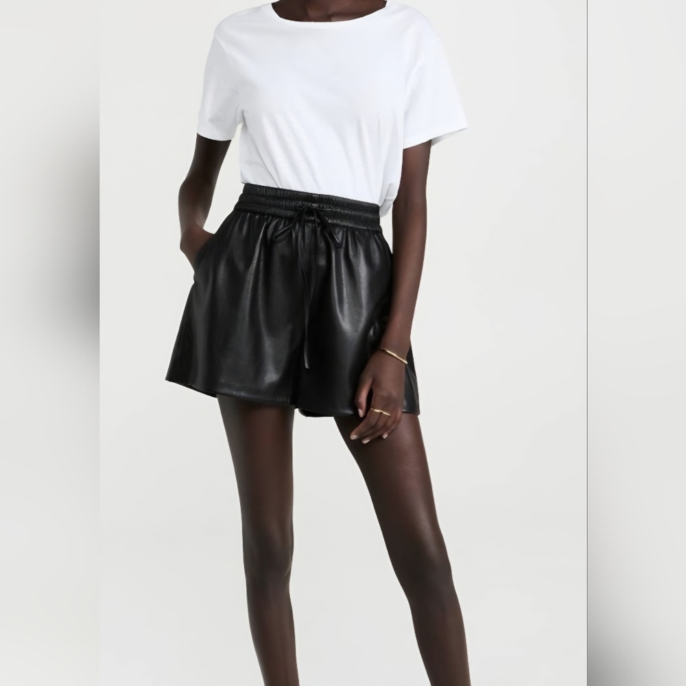Good American Drawstring Black Better Than Leather Faux Mini Skirt